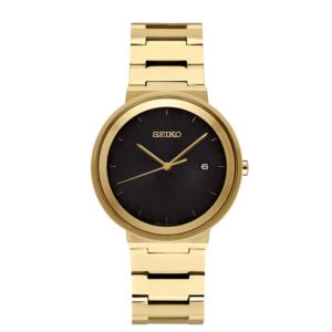 Mens+Essentials+Contemporary+Gold-Tone+Watch+Black+Dial