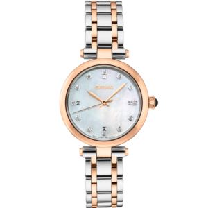 Ladies+Diamond+Silver+%26+Rose+Gold+Stainless+Steel+Watch+Mother-of-Pearl+Dial