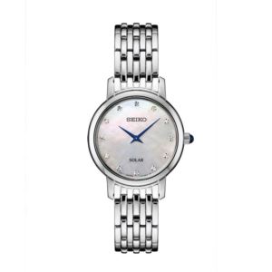 Ladies+Diamond+Solar+Silver-Tone+Stainless+Steel+Watch+Mother-of-Pearl+Dial
