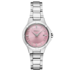 Ladies+Essentials+Silver-Tone+Stainless+Steel+Watch+Pink+Dial