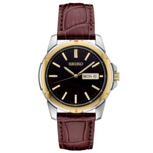 Mens+Essentials+Brown+Leather+Strap+Watch+Black+Dial