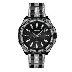 Mens+Essentials+Solar+Crystal+Black+Stainless+Steel+Watch+Black+Dial