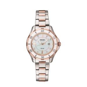 Ladies+Diamond+Solar+Silver+%26+Rose+Gold+Watch+Mother-of-Pearl+Dial