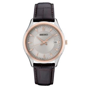 Mens+Essentials+Two-Tone+Brown+Leather+Strap+Watch+Silver+Dial