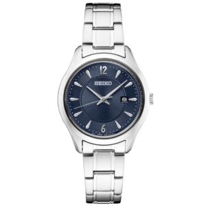 Ladies+Essentials+Silver-Tone+Stainless+Steel+Watch+Blue+Dial