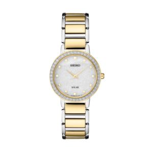 Ladies+Essentials+Crystal+Solar+Two-Tone+SS+Watch+Silver+Glitter+Dial