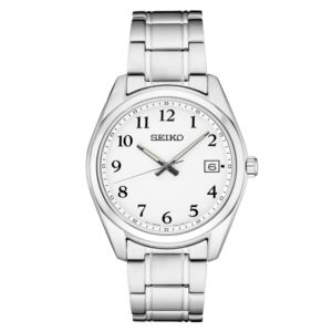 Mens+Essentials+Silver-Tone+Stainless+Steel+Watch+White+Dial