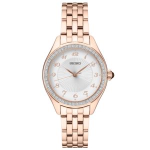 Ladies+Essentials+Crystal+Rose+Gold-Tone+Stainless+Steel+Watch+White+Dial