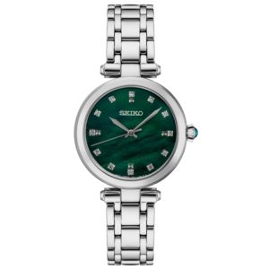 Ladies+Diamond+Silver-Tone+Stainless+Steel+Watch+Green+MOP+Dial