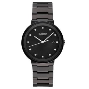 Mens+Essentials+Contemporary+Diamond+Black+Ion-Plated+Watch+Black+Dial