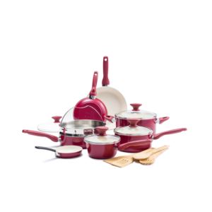 Rio+16pc+Ceramic+Nonstick+Cookware+Set+Red