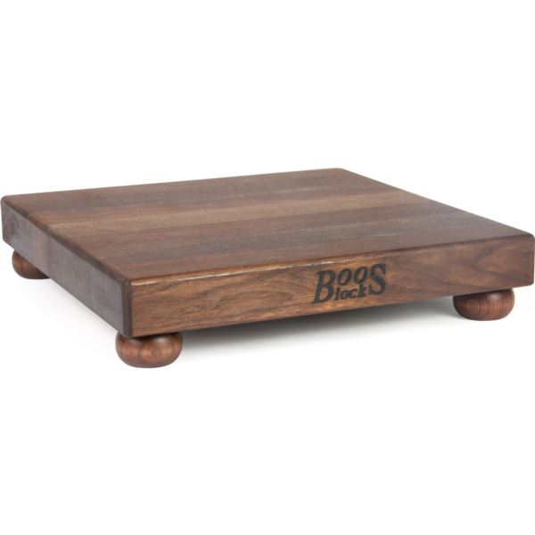 American Black Walnut Cutting Board w/ Wooden Bun Feet, 12'' x 12'' x 1.5'' BOOS-WAL-B12S