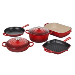 7pc+Signature+Cast+Iron+Cookware+Set+Cerise
