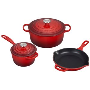 5pc+Signature+Cast+Iron+Cookware+Set+Cerise
