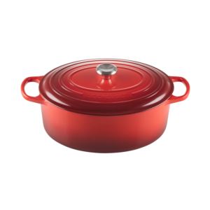 9.5qt+Signature+Cast+Iron+Oval+Dutch+Oven+Cerise