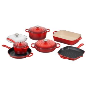 10pc+Signature+Cast+Iron+Cookware+Set+Cerise