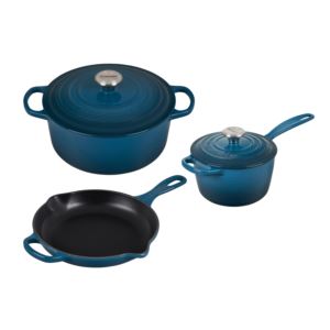 5pc+Signature+Cast+Iron+Cookware+Set+Deep+Teal