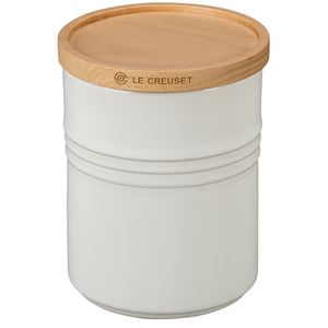 2.5qt+Stoneware+Storage+Canister+w%2F+Wood+Lid+White