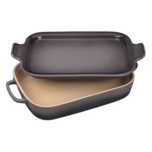 2.75qt+Stoneware+Rectangular+Dish+w%2F+Platter+Lid+Oyster