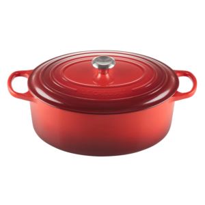 9.5qt+Signature+Cast+Iron+Oval+Dutch+Oven+Cerise