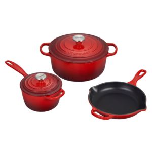 5pc+Signature+Cast+Iron+Cookware+Set+Cerise