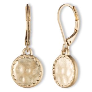 Hammered+Goldtone+Drop+Earring