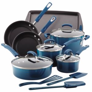 14pc+Hard+Enamel+Nonstick+Cookware+Marine+Blue