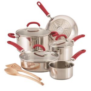 Create+Delicious+10pc+Stainless+Steel+Cookware+w%2F+Red+Handles