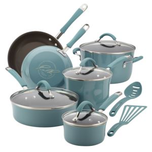 Cucina+12pc+Hard+Enamel+Nonstick+Cookware+Agave+Blue
