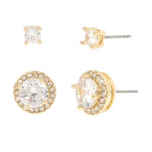 Halo+Stud+Earring+Set+in+Gold
