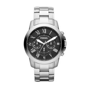 Mens+Grant+Silver-Tone+Stainless+Steel+Watch+Black+Dial