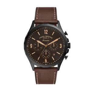 Mens+Forrester+Chronograph+Brown+Leather+Strap+Watch+Black+Dial