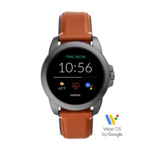 Mens+Gen+5E+Black+Stainless+Steel+%26+Brown+Leather+Smartwatch