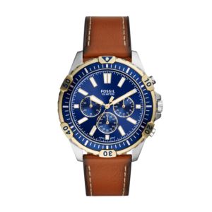 Mens+Garrett+Multi-Dial+Blue+%26+Brown+Leather+Strap+Watch+Blue+Dial