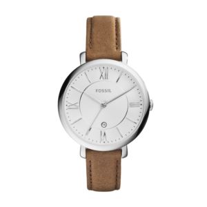 Ladies+Jacqueline+Brown+Leather+Strap+Watch+White+Dial