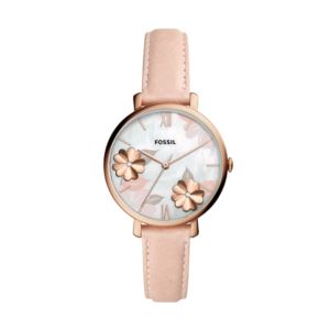 Ladies+Jacqueline+Blush+Leather+Strap+Watch+Floral+Dial