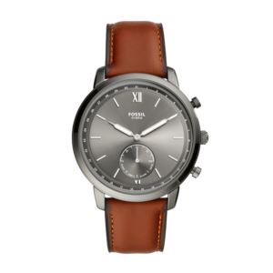 Mens+Q+Neutra+Hybrid+Smartwatch+Amber+Leather+Strap+Gray+Dial