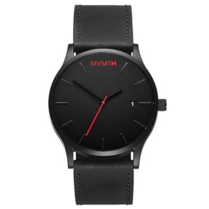Mens+Classic+Black+Leather+Strap+Watch+Black+Dial