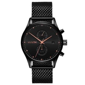 Mens+Voyager+Slate+Black+Rose+Stainless+Steel+Mesh+Watch+Black+Dial