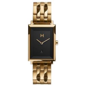 Ladies+Signature+Square+Mason+Gold+Stainless+Steel+Watch+Black+Rectangle+Dial