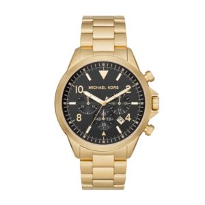 Mens+Gage+Gold-Tone+Chronograph+Stainless+Steel+Watch+Black+Dial