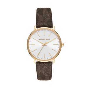 Ladies+Pyper+Gold-Tone+%26+Brown+Logo+Leather+Strap+White+Dial