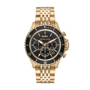 Mens+Bayville+Gold-Tone+Stainless+Steel+Watch+Black+Dial