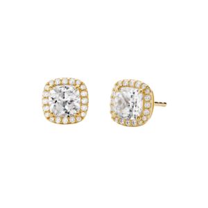 Precious+Metal+Sterling+Silver+Gold+Pave+Square+Stud+Earrings