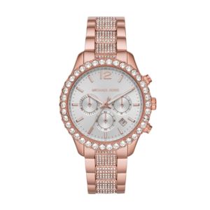 Ladies+Oversized+Layton+Pave+Rose+Gold+Chronograph+Watch+Silver+White+Dial