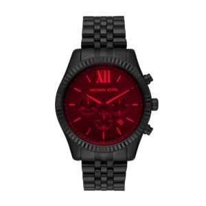 Mens+Lexington+Black+Ion-Plated+Watch+Red+Dial