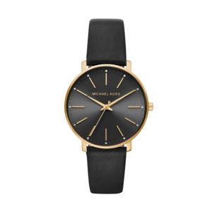 Ladies+Pyper+Gold-Tone+Black+Leather+Strap+Watch+Black+Dial