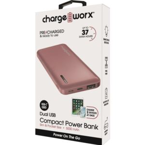 Chargeworx+5000mAh+Dual+USB+Slim+Power+Bank