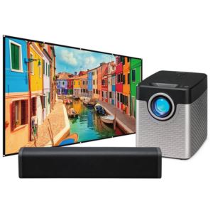 720p+Projector+with+Screen+and+Bluetooth+Soundbar