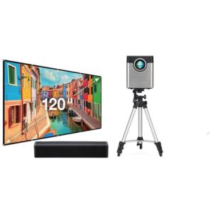 720p+Projector+with+Screen%2C+Bluetooth+Soundbar%2C+and+Tripod+Stand